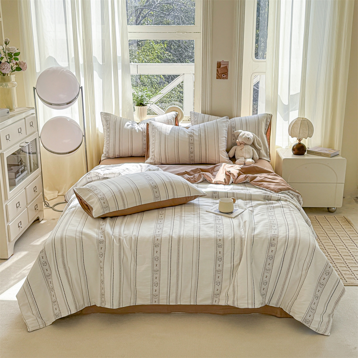 91家纺网 家纺一手货源 找家纺 灰鲸 2026新款全棉色织提花夏被夏凉被空调被 线条小狗-咖