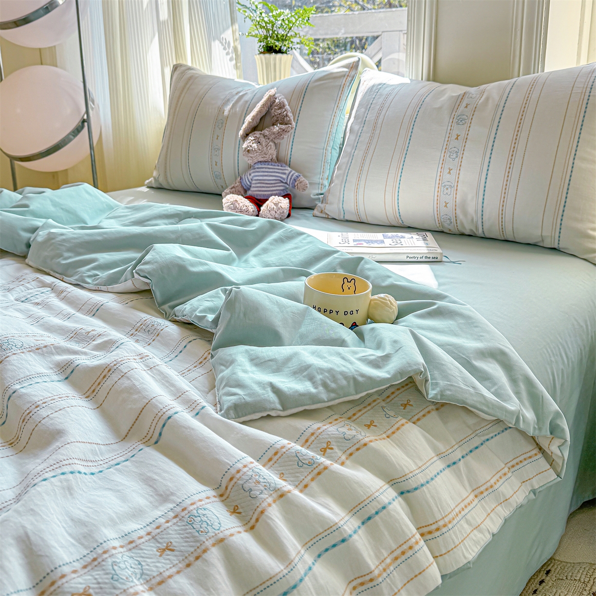 91家纺网 家纺一手货源 找家纺 灰鲸 2026新款全棉色织提花夏被夏凉被空调被 线条小狗-蓝