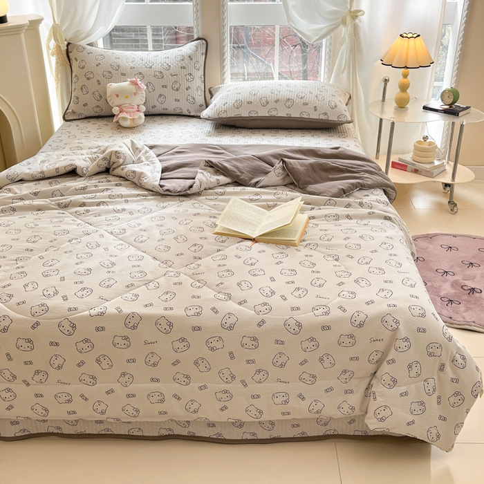 91家纺网 家纺一手货源 找家纺 几禾 2026新款云感双层纱7A抗菌夏被四件套系列-栀夏系列 栀夏-猫咪