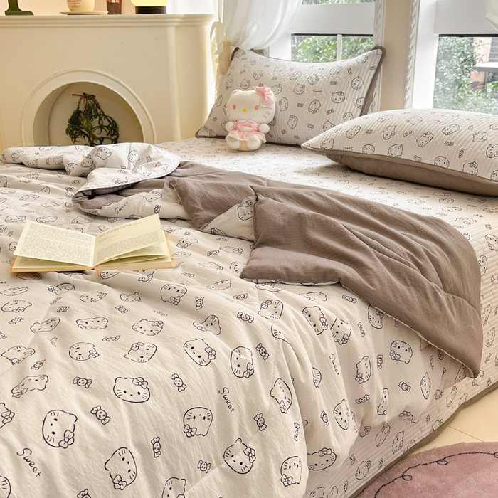 91家纺网 家纺一手货源 找家纺 几禾 2026新款云感双层纱7A抗菌夏被四件套系列-栀夏系列 栀夏-猫咪