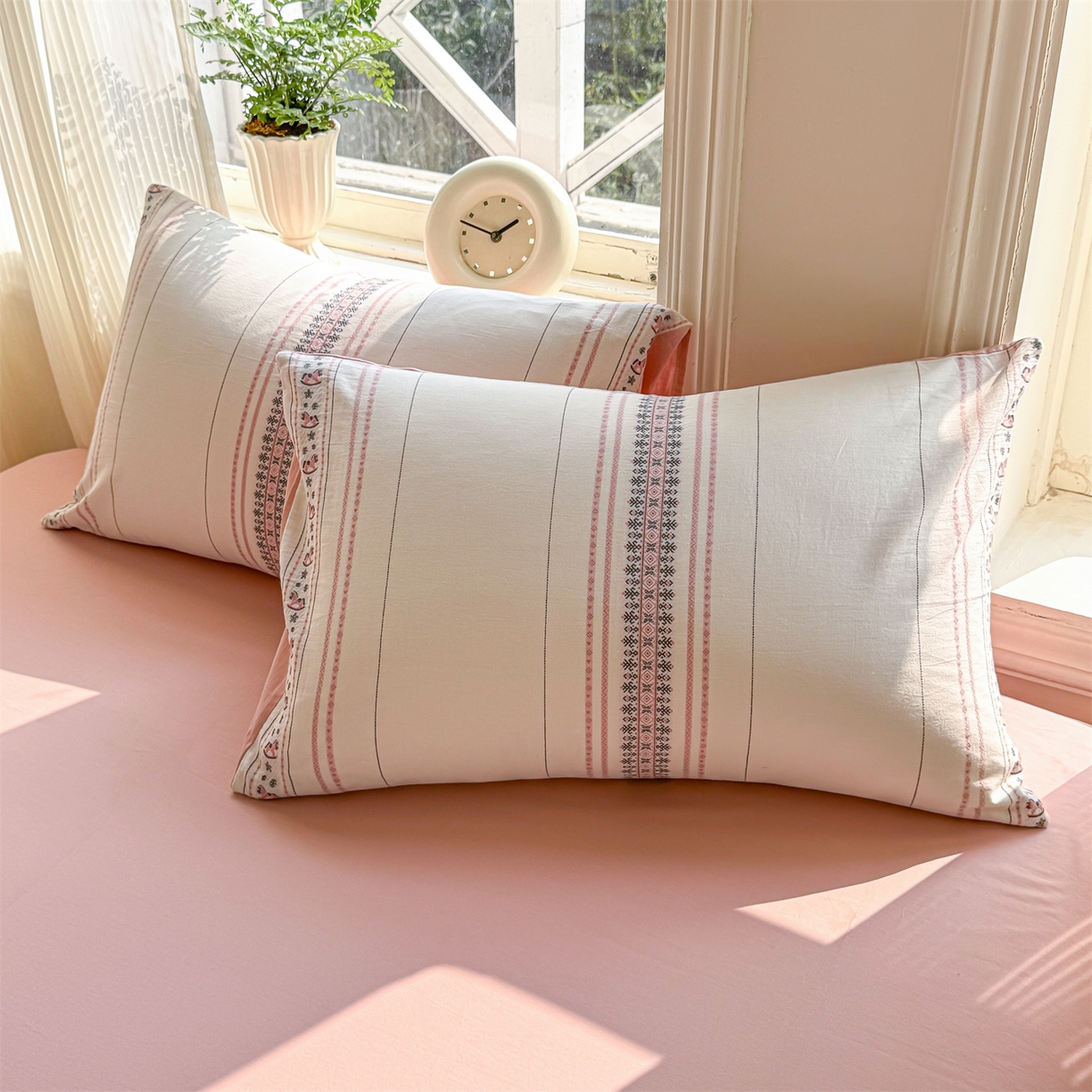 91家纺网 家纺一手货源 找家纺 灰鲸 2026新款全棉色织提花夏被夏凉被空调被 费尔岛小马-粉