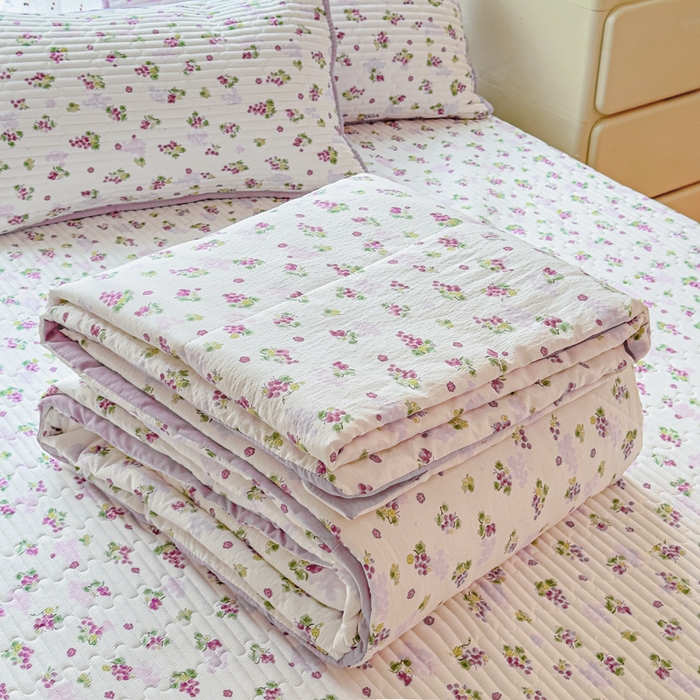 91家纺网 家纺一手货源 找家纺 几禾 2026新款云感双层纱7A抗菌夏被四件套系列-栀夏系列 栀夏-葡萄多多