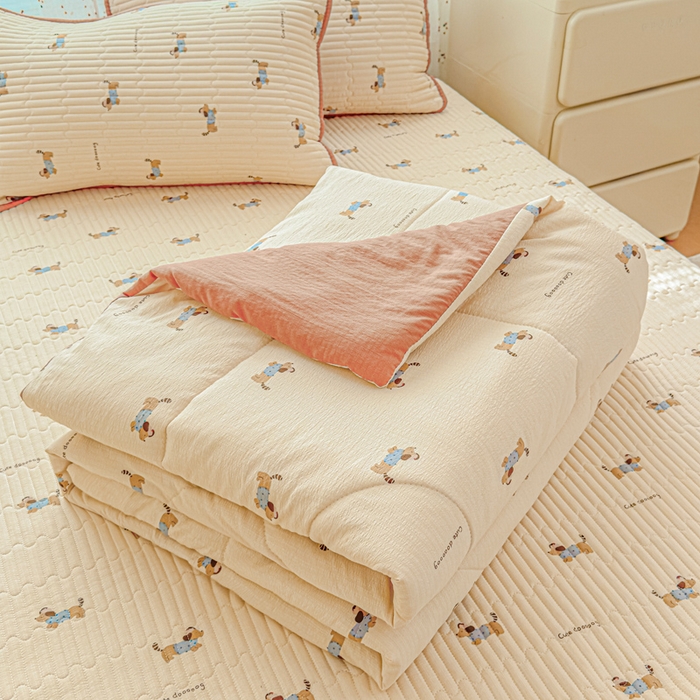 几禾 2026新款云感双层纱7A抗菌夏被四件套系列-栀夏系列 栀夏-俏皮狗
