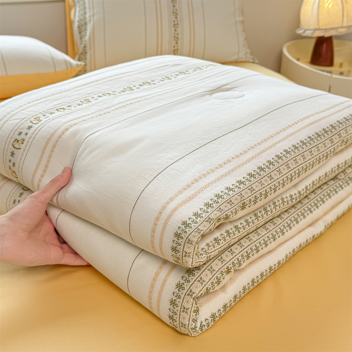 灰鲸 2026新款全棉色织提花夏被夏凉被空调被 费尔岛小马-黄