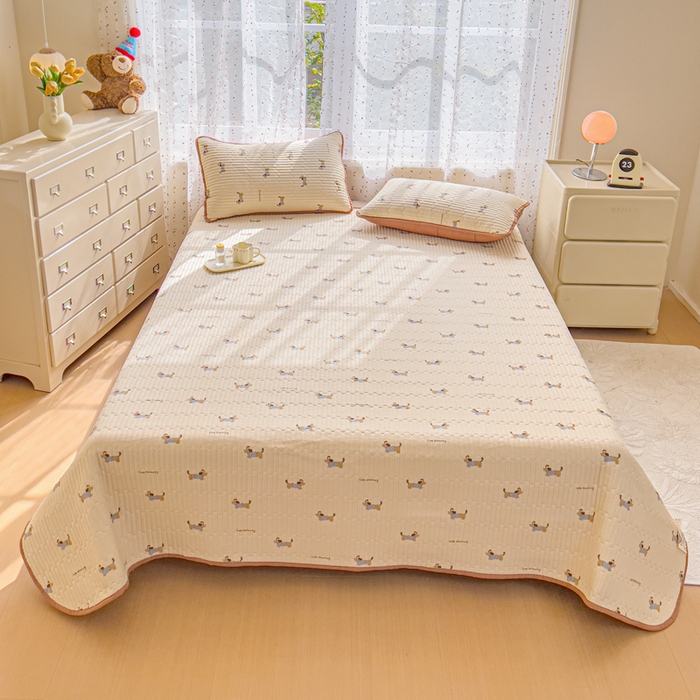 91家纺网 家纺一手货源 找家纺 几禾 2026新款云感双层纱7A抗菌夏被四件套系列-栀夏系列 栀夏-俏皮狗