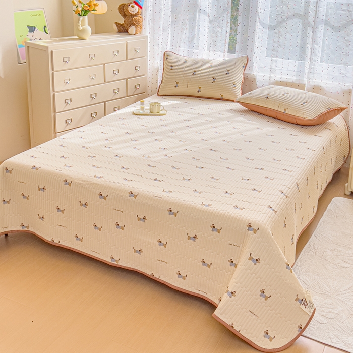 91家纺网 家纺一手货源 找家纺 几禾 2026新款云感双层纱7A抗菌夏被四件套系列-栀夏系列 栀夏-俏皮狗