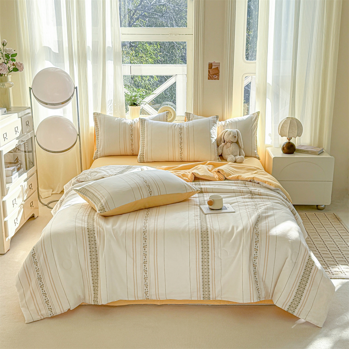 91家纺网 家纺一手货源 找家纺 灰鲸 2026新款全棉色织提花夏被夏凉被空调被 费尔岛小马-黄