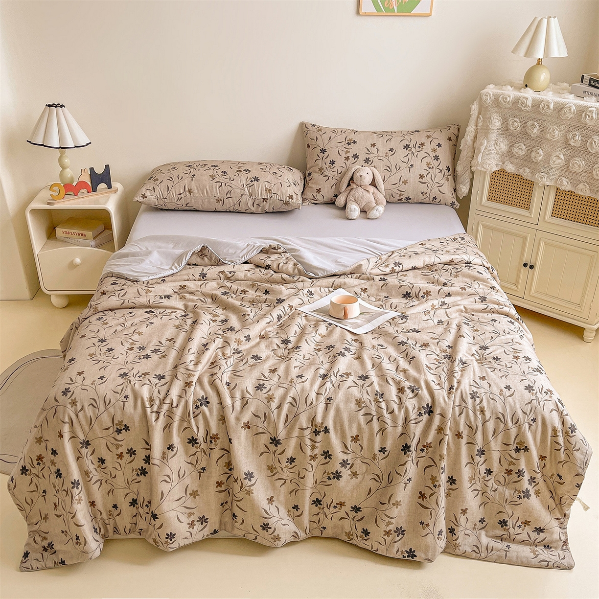 91家纺网 家纺一手货源 找家纺 小禹仔家纺 2026新款A类印花双层纱凉感大豆夏被 扶桑