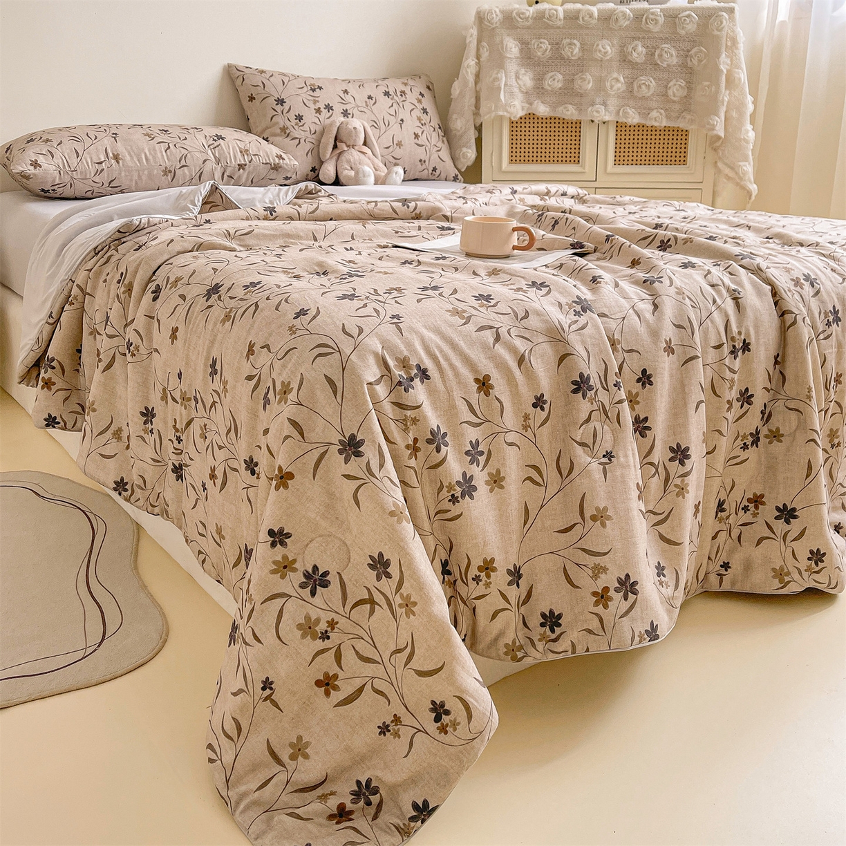 91家纺网 家纺一手货源 找家纺 小禹仔家纺 2026新款A类印花双层纱凉感大豆夏被 扶桑