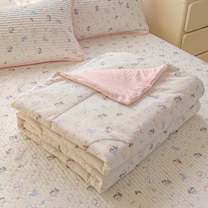 几禾 2026新款云感双层纱7A抗菌夏被四件套系列-栀夏系列 栀夏-晴天小猫