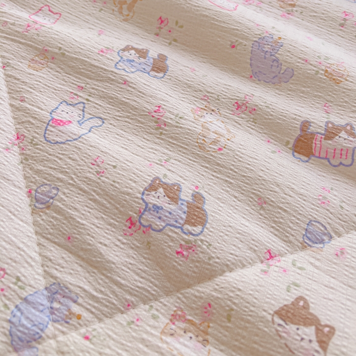 91家纺网 家纺一手货源 找家纺 几禾 2026新款云感双层纱7A抗菌夏被四件套系列-栀夏系列 栀夏-晴天小猫