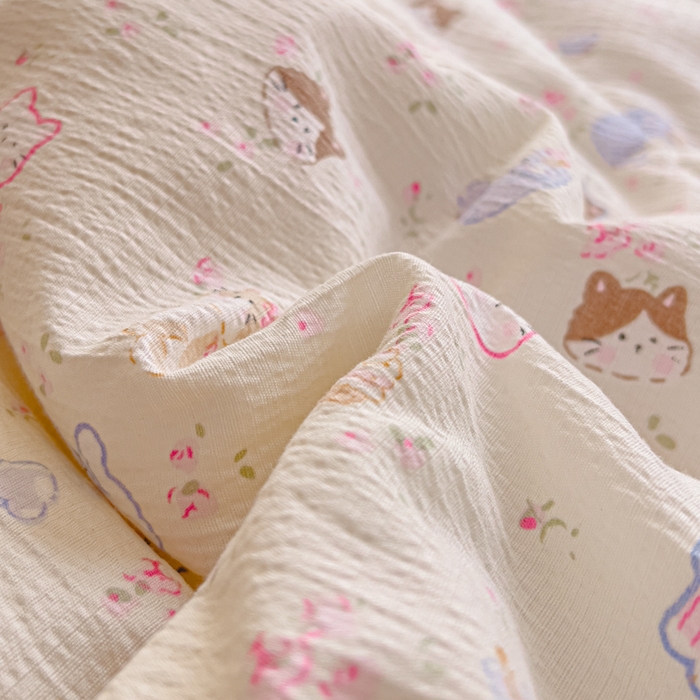 91家纺网 家纺一手货源 找家纺 几禾 2026新款云感双层纱7A抗菌夏被四件套系列-栀夏系列 栀夏-晴天小猫