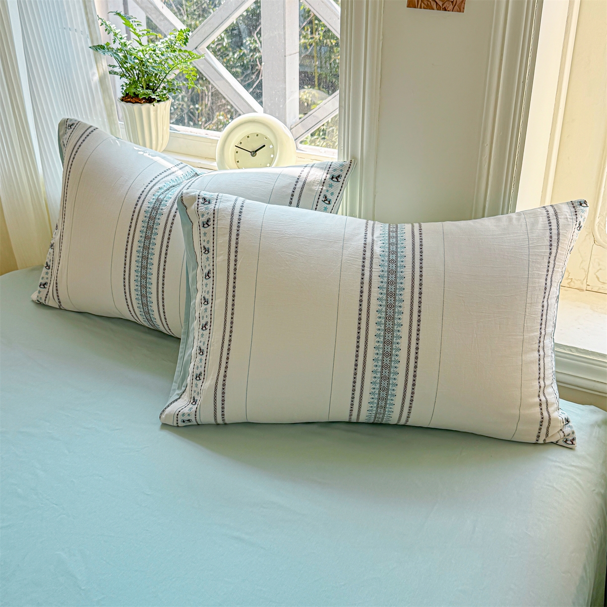 91家纺网 家纺一手货源 找家纺 灰鲸 2026新款全棉色织提花夏被夏凉被空调被 费尔岛小马-蓝