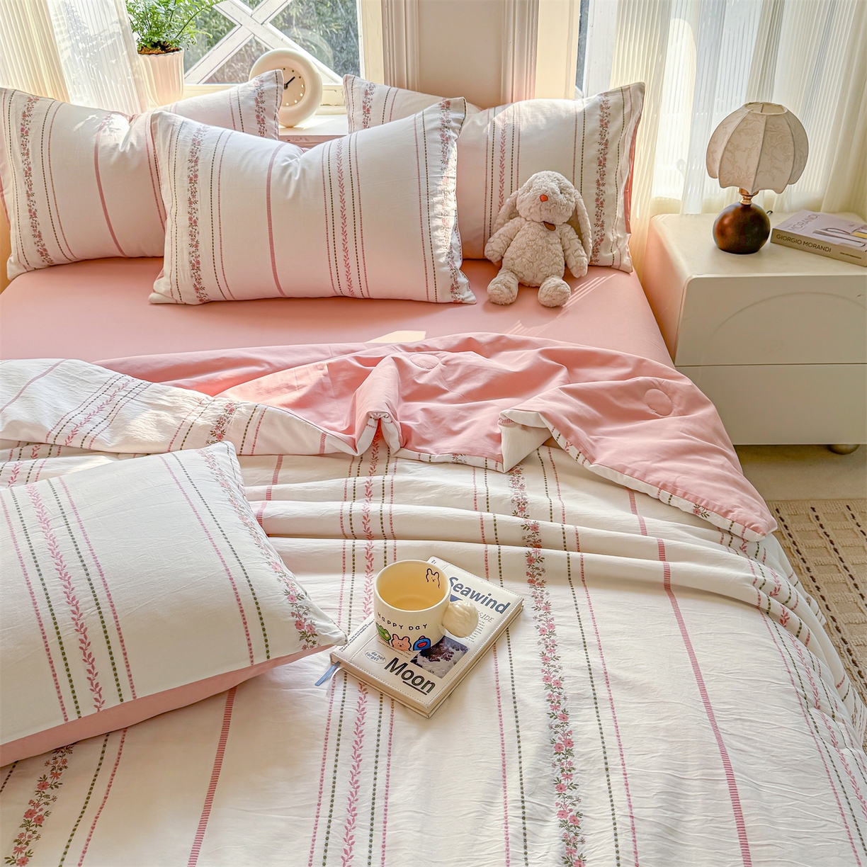 91家纺网 家纺一手货源 找家纺 灰鲸 2026新款全棉色织提花夏被夏凉被空调被 罗兰-粉