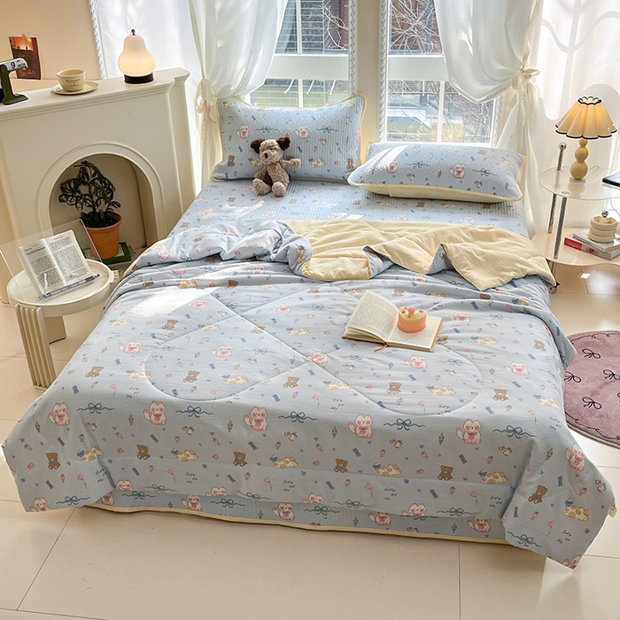 91家纺网 家纺一手货源 找家纺 几禾 2026新款云感双层纱7A抗菌夏被四件套系列-栀夏系列 栀夏-童话世界