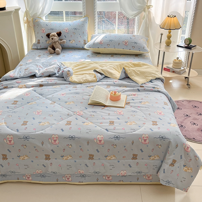 91家纺网 家纺一手货源 找家纺 几禾 2026新款云感双层纱7A抗菌夏被四件套系列-栀夏系列 栀夏-童话世界