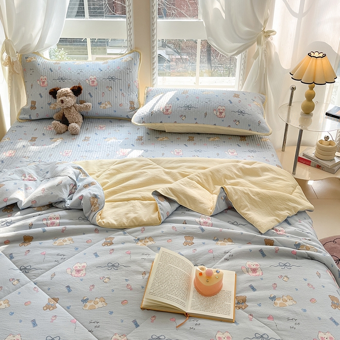 91家纺网 家纺一手货源 找家纺 几禾 2026新款云感双层纱7A抗菌夏被四件套系列-栀夏系列 栀夏-童话世界