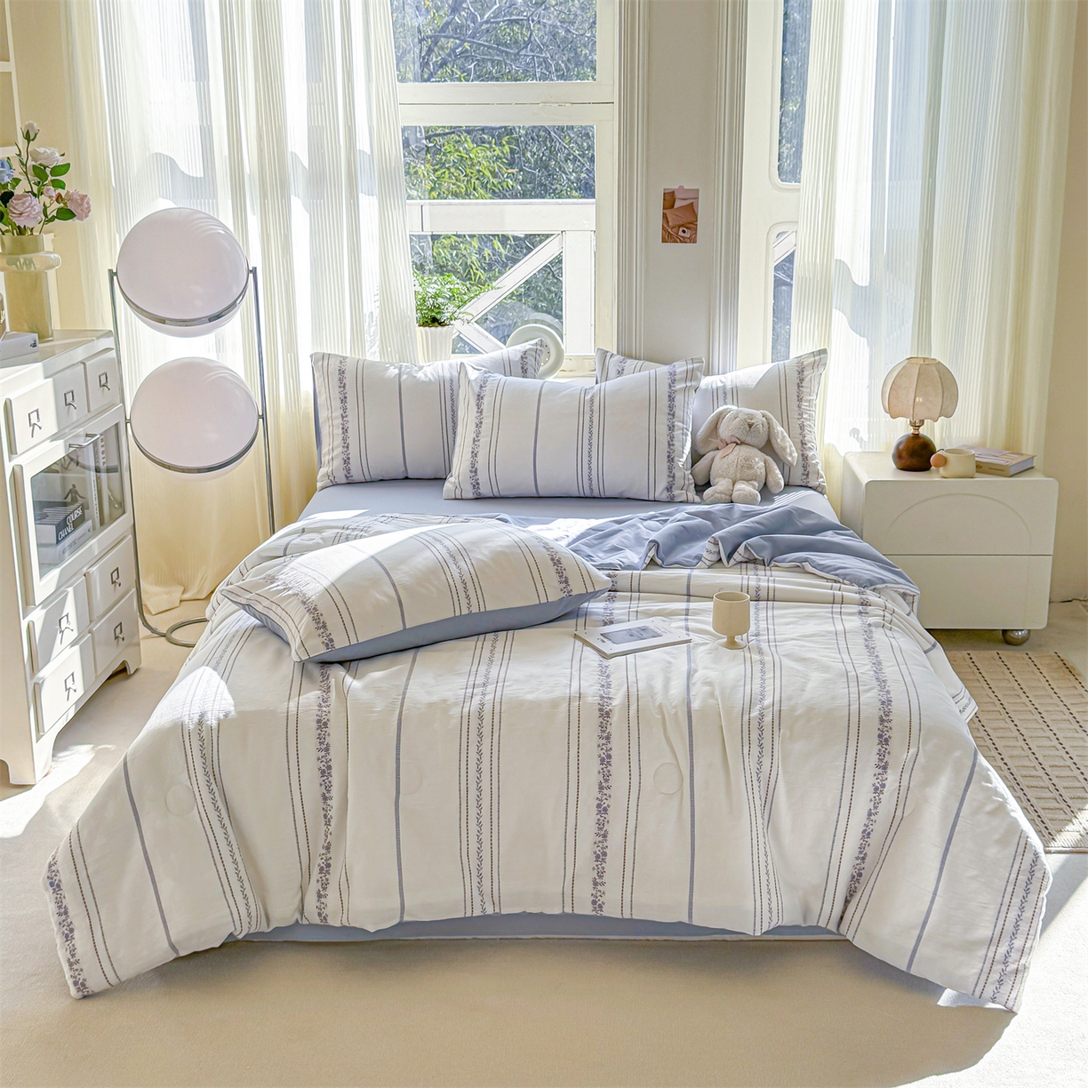 91家纺网 家纺一手货源 找家纺 灰鲸 2026新款全棉色织提花夏被夏凉被空调被 罗兰-蓝