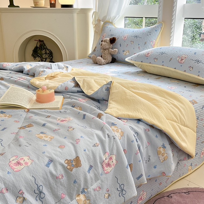 91家纺网 家纺一手货源 找家纺 几禾 2026新款云感双层纱7A抗菌夏被四件套系列-栀夏系列 栀夏-童话世界