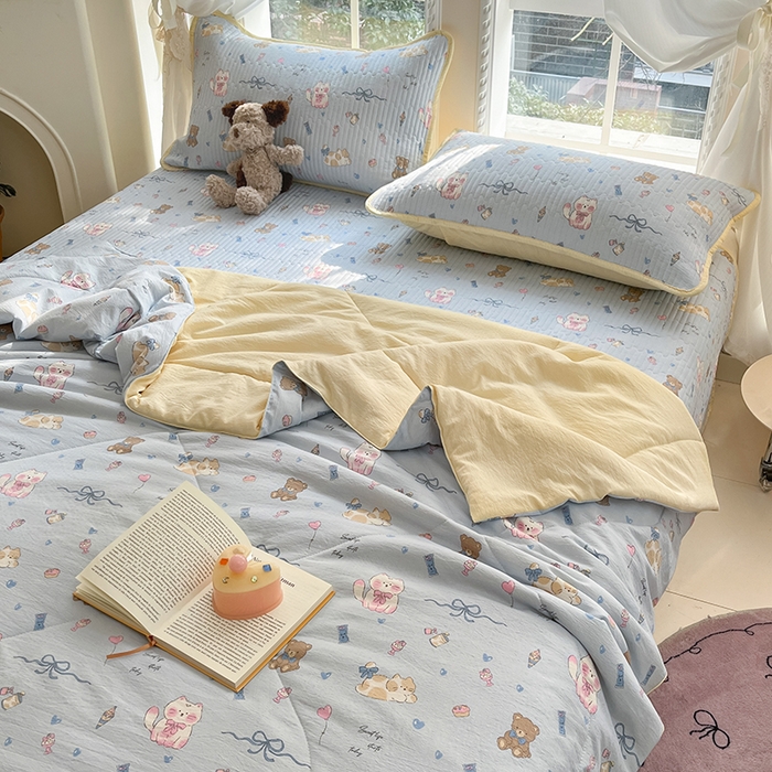 91家纺网 家纺一手货源 找家纺 几禾 2026新款云感双层纱7A抗菌夏被四件套系列-栀夏系列 栀夏-童话世界