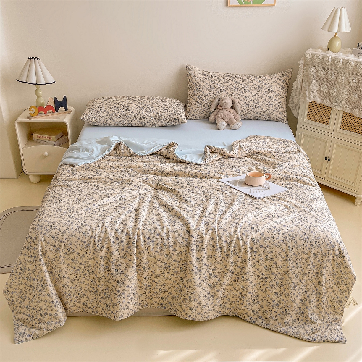 91家纺网 家纺一手货源 找家纺 小禹仔家纺 2026新款A类印花双层纱凉感大豆夏被 江南