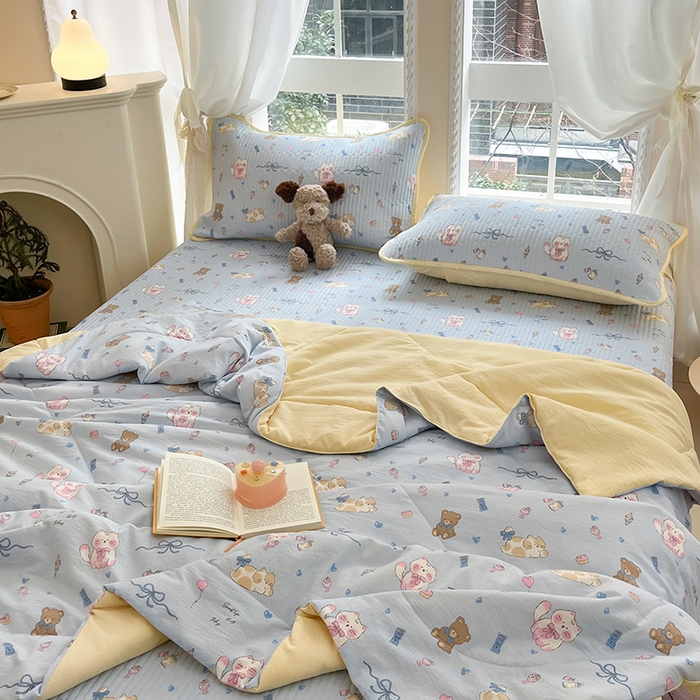 91家纺网 家纺一手货源 找家纺 几禾 2026新款云感双层纱7A抗菌夏被四件套系列-栀夏系列 栀夏-童话世界