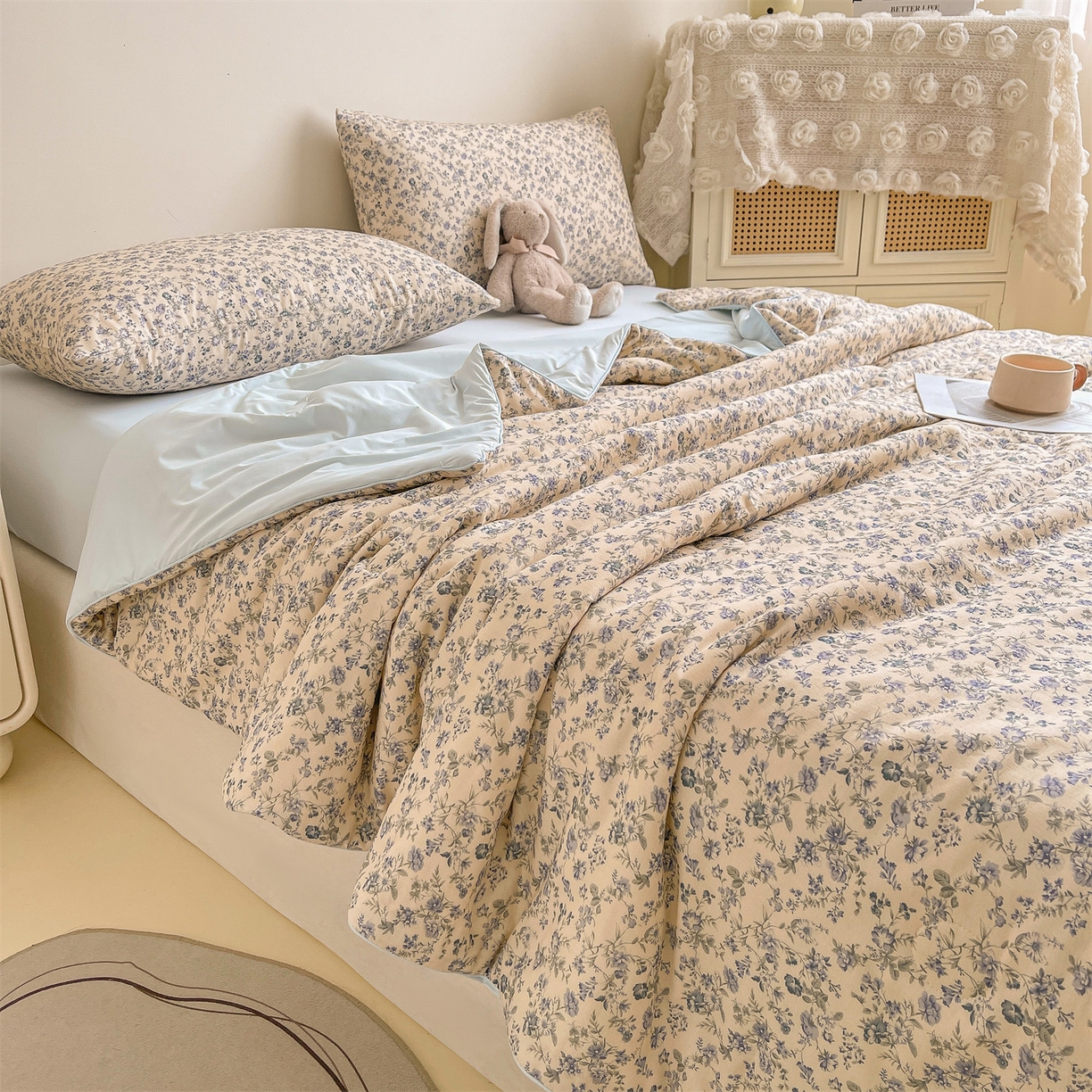 91家纺网 家纺一手货源 找家纺 小禹仔家纺 2026新款A类印花双层纱凉感大豆夏被 江南