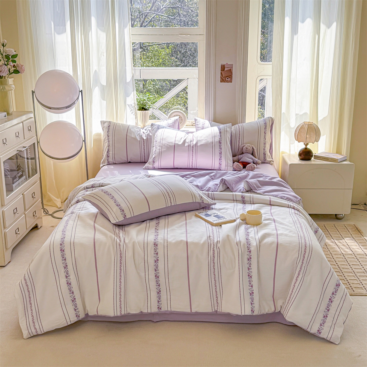 91家纺网 家纺一手货源 找家纺 灰鲸 2026新款全棉色织提花夏被夏凉被空调被 罗兰-紫