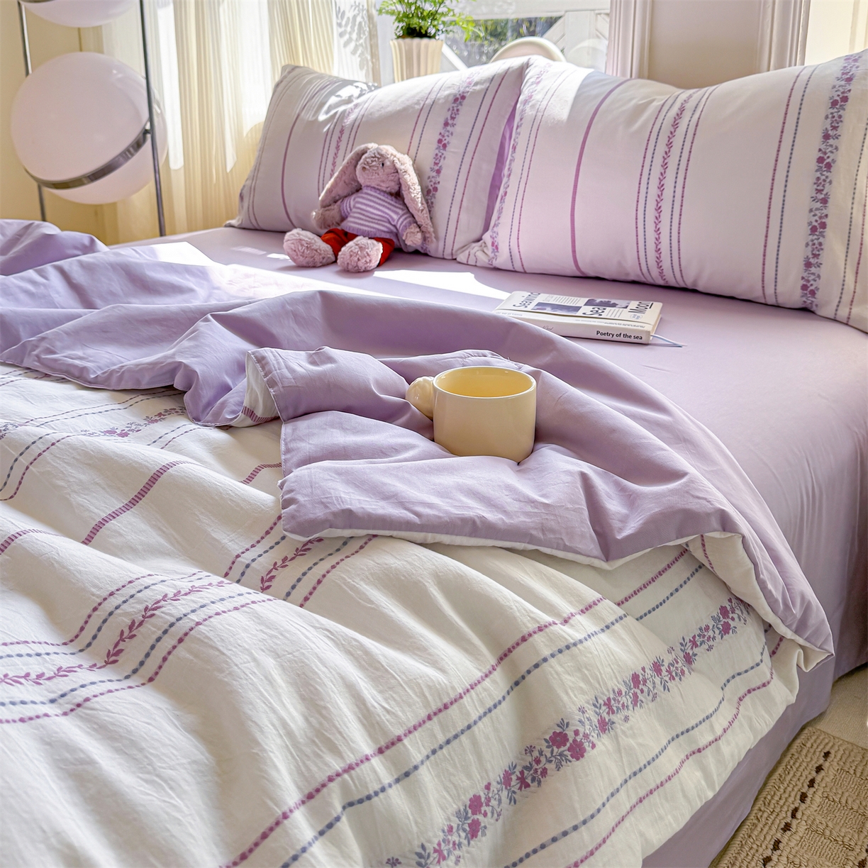 91家纺网 家纺一手货源 找家纺 灰鲸 2026新款全棉色织提花夏被夏凉被空调被 罗兰-紫