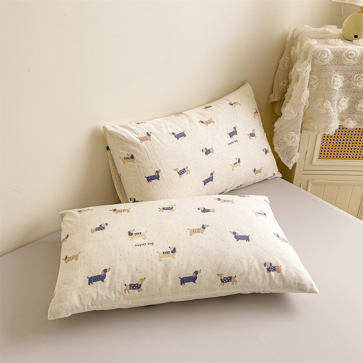 91家纺网 家纺一手货源 找家纺 小禹仔家纺 2026新款A类印花双层纱凉感大豆夏被 腊肠狗