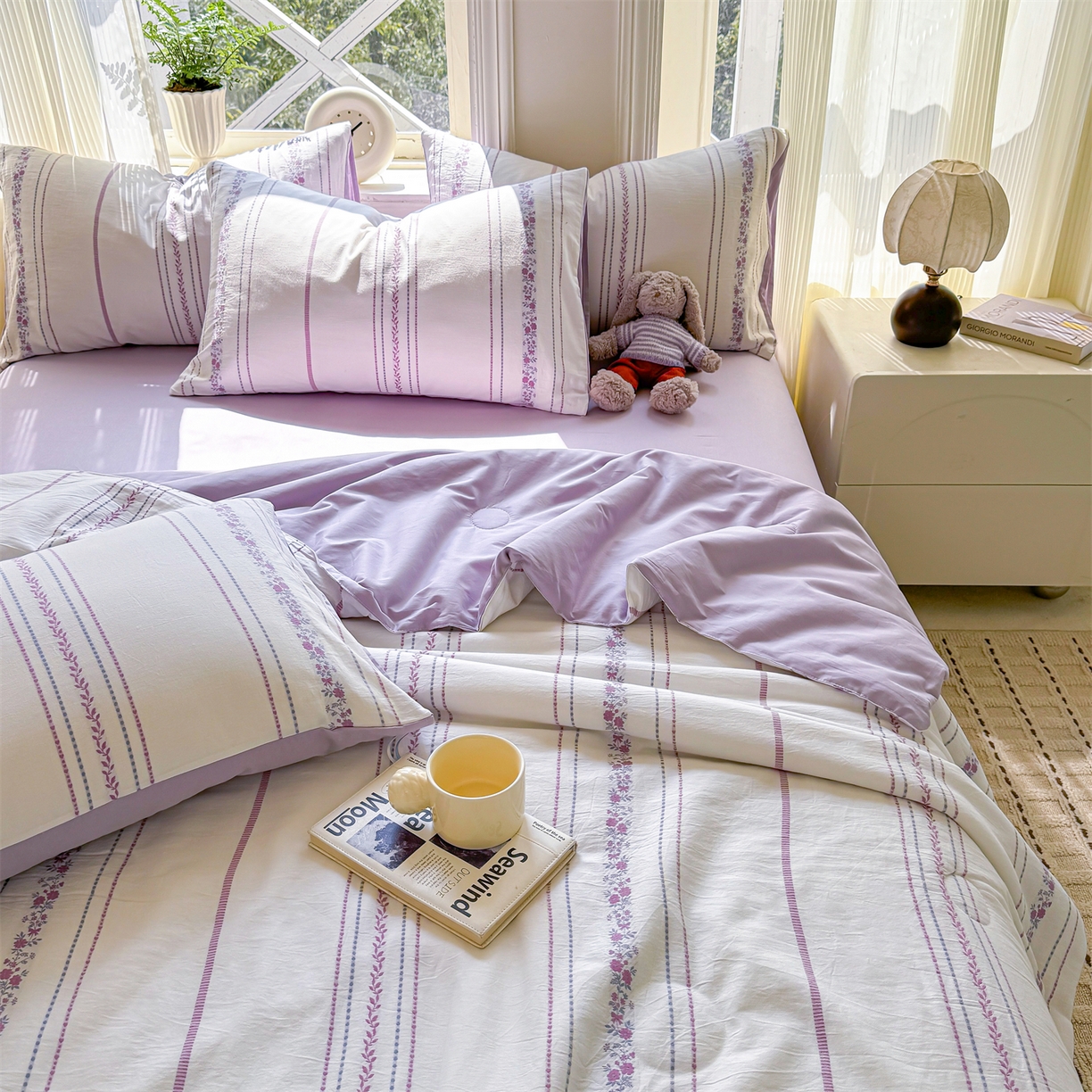 91家纺网 家纺一手货源 找家纺 灰鲸 2026新款全棉色织提花夏被夏凉被空调被 罗兰-紫