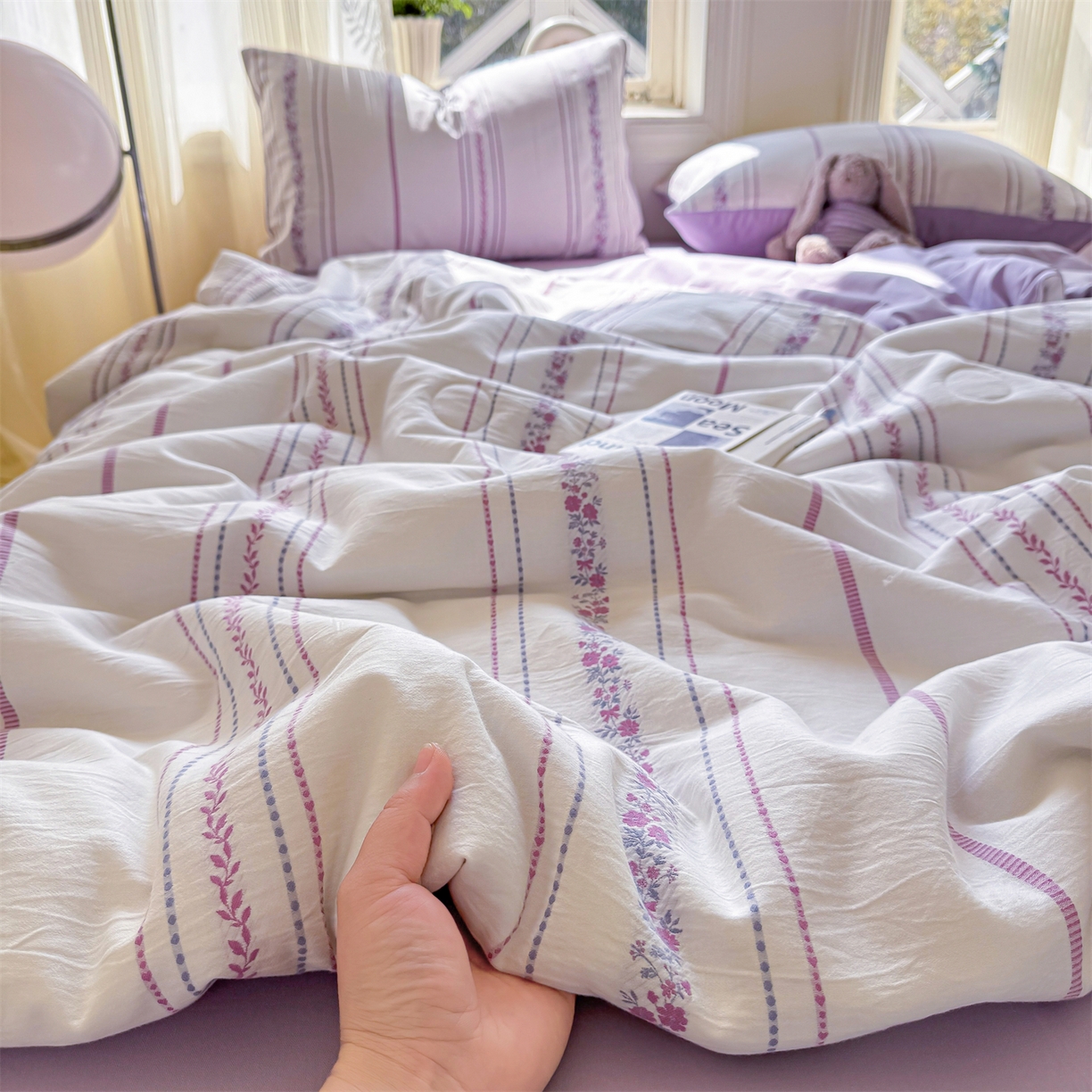 91家纺网 家纺一手货源 找家纺 灰鲸 2026新款全棉色织提花夏被夏凉被空调被 罗兰-紫