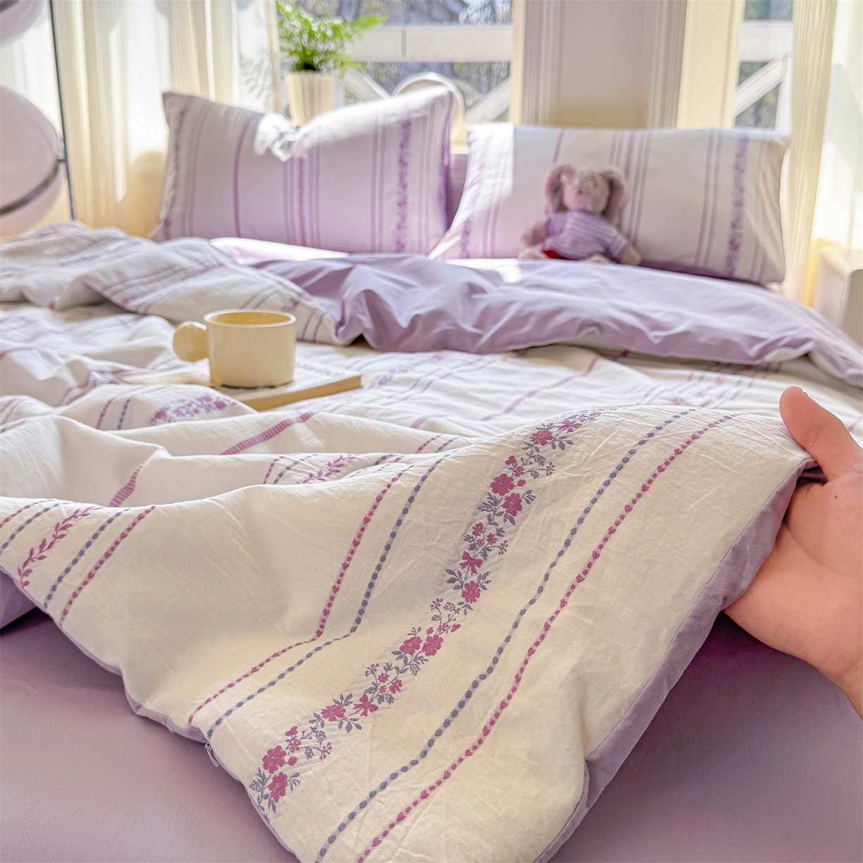 91家纺网 家纺一手货源 找家纺 灰鲸 2026新款全棉色织提花夏被夏凉被空调被 罗兰-紫