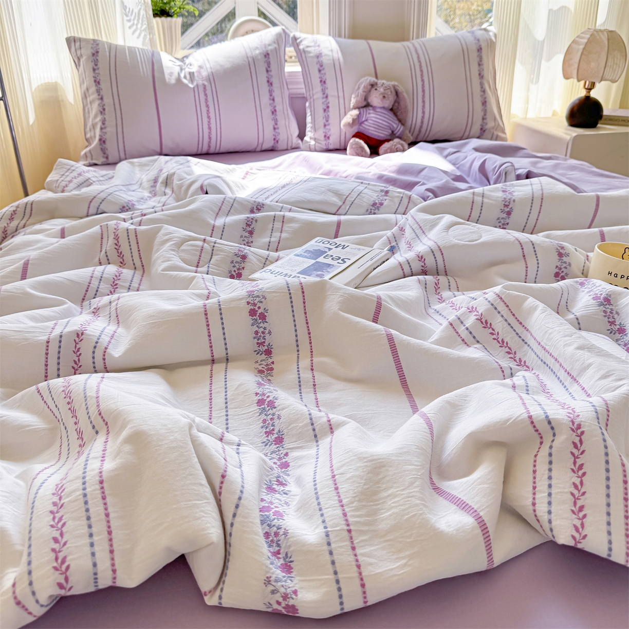 91家纺网 家纺一手货源 找家纺 灰鲸 2026新款全棉色织提花夏被夏凉被空调被 罗兰-紫