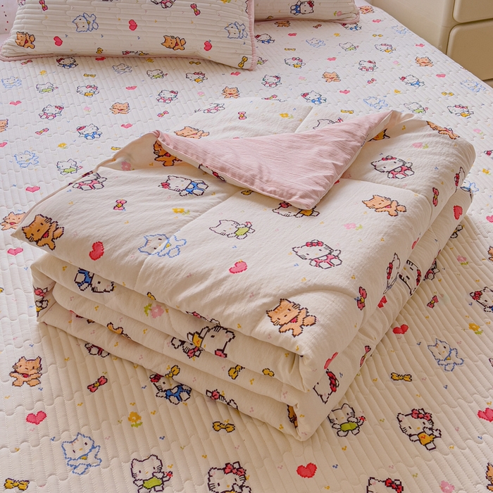 几禾 2026新款云感双层纱7A抗菌夏被四件套系列-栀夏系列 栀夏-像素小猫