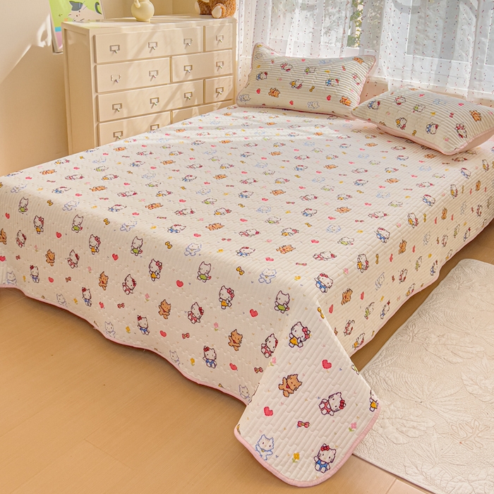 91家纺网 家纺一手货源 找家纺 几禾 2026新款云感双层纱7A抗菌夏被四件套系列-栀夏系列 栀夏-像素小猫