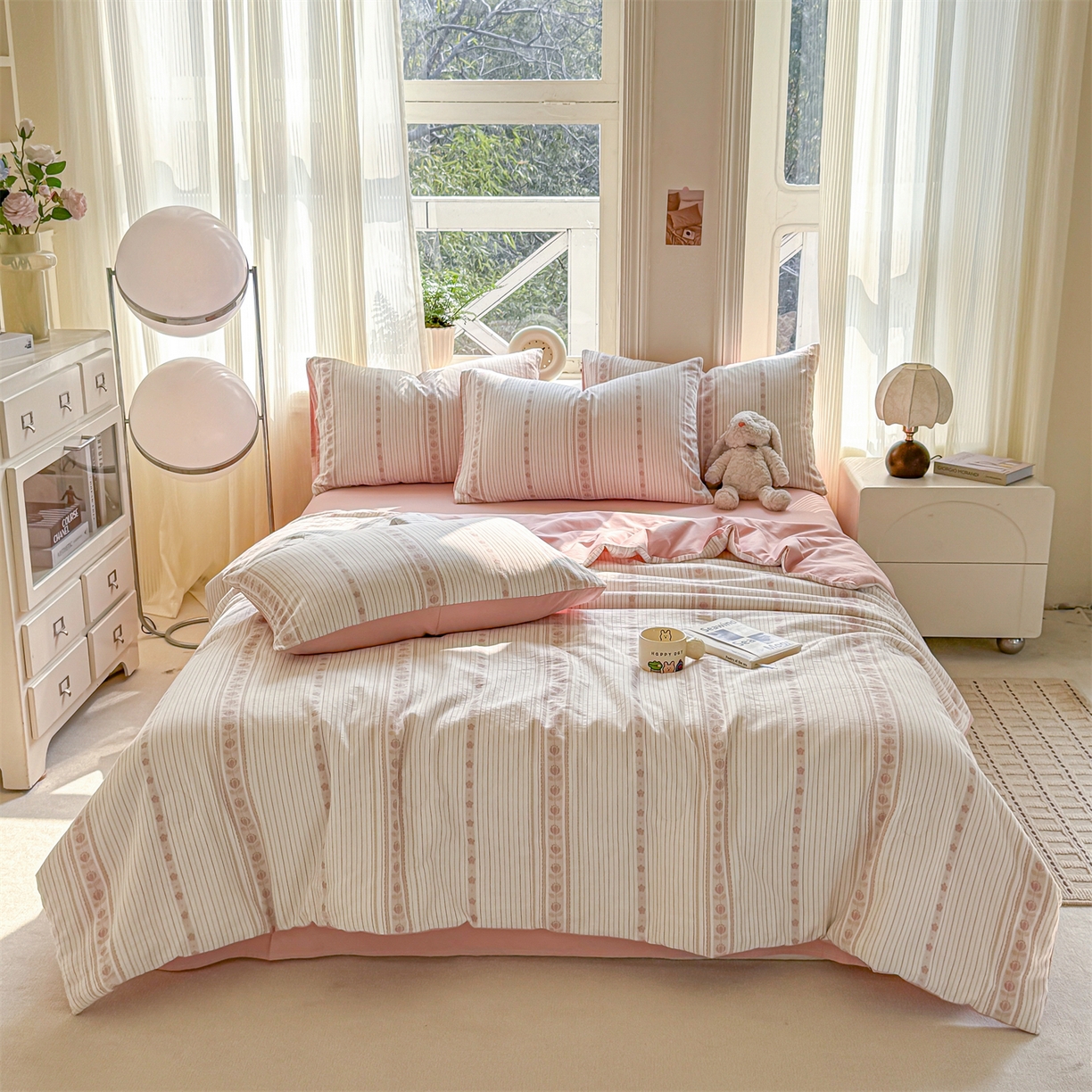 91家纺网 家纺一手货源 找家纺 灰鲸 2026新款全棉色织提花夏被夏凉被空调被 木槿-粉