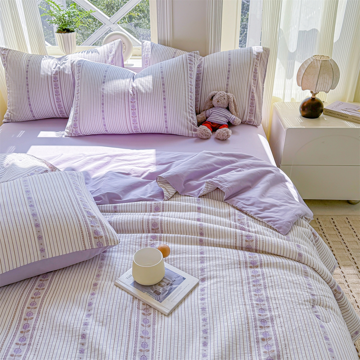 91家纺网 家纺一手货源 找家纺 灰鲸 2026新款全棉色织提花夏被夏凉被空调被 木槿-紫