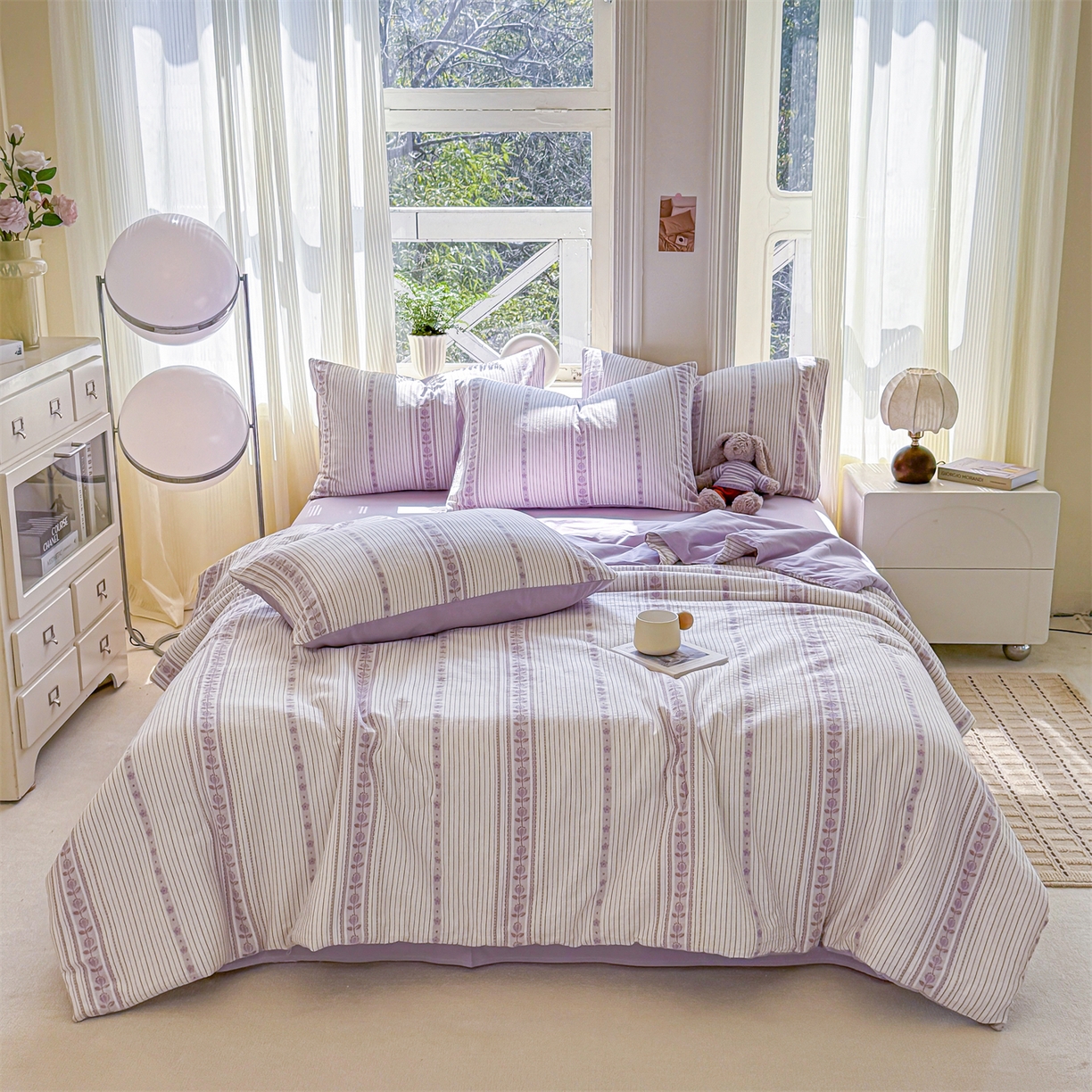 91家纺网 家纺一手货源 找家纺 灰鲸 2026新款全棉色织提花夏被夏凉被空调被 木槿-紫