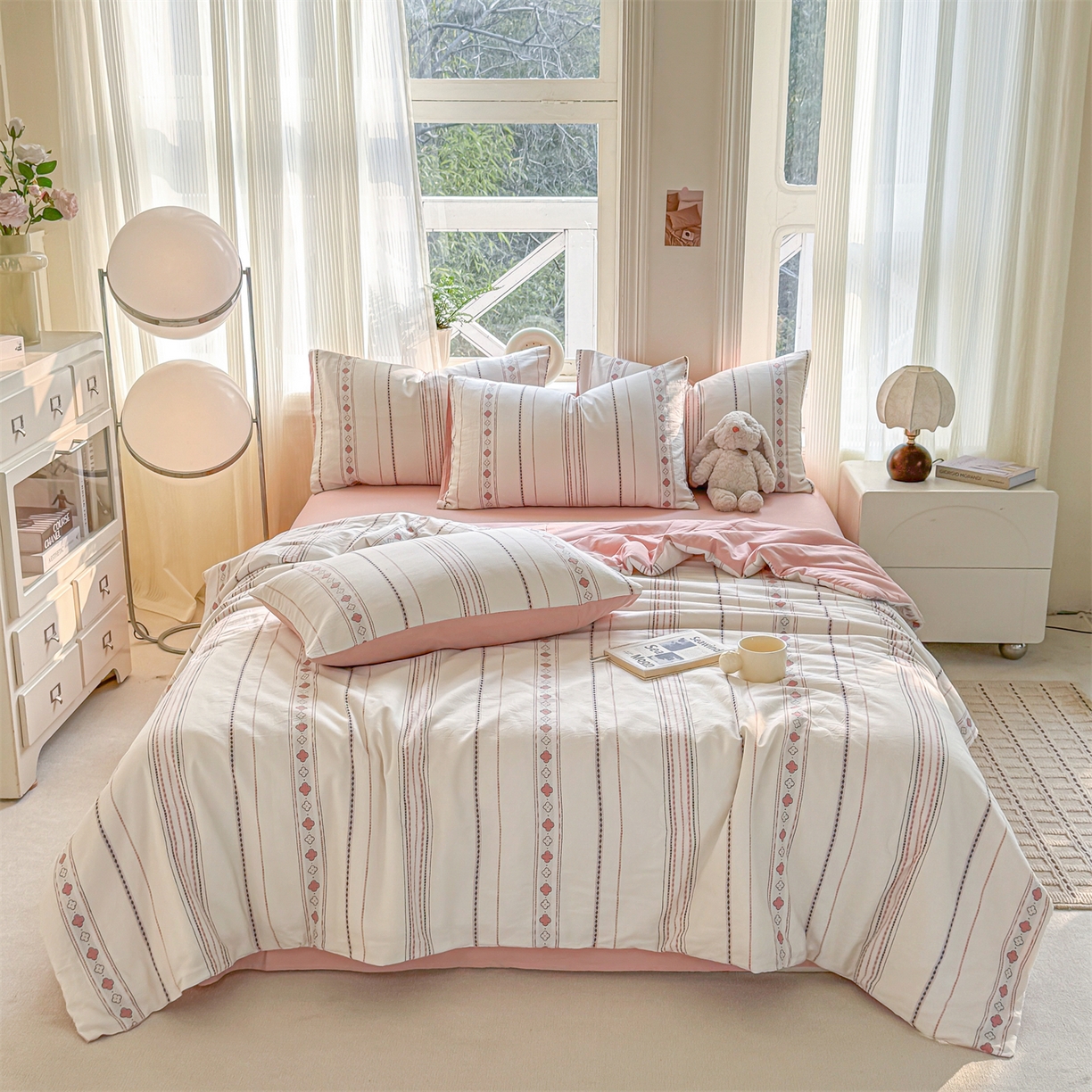 91家纺网 家纺一手货源 找家纺 灰鲸 2026新款全棉色织提花夏被夏凉被空调被 四叶星语-粉