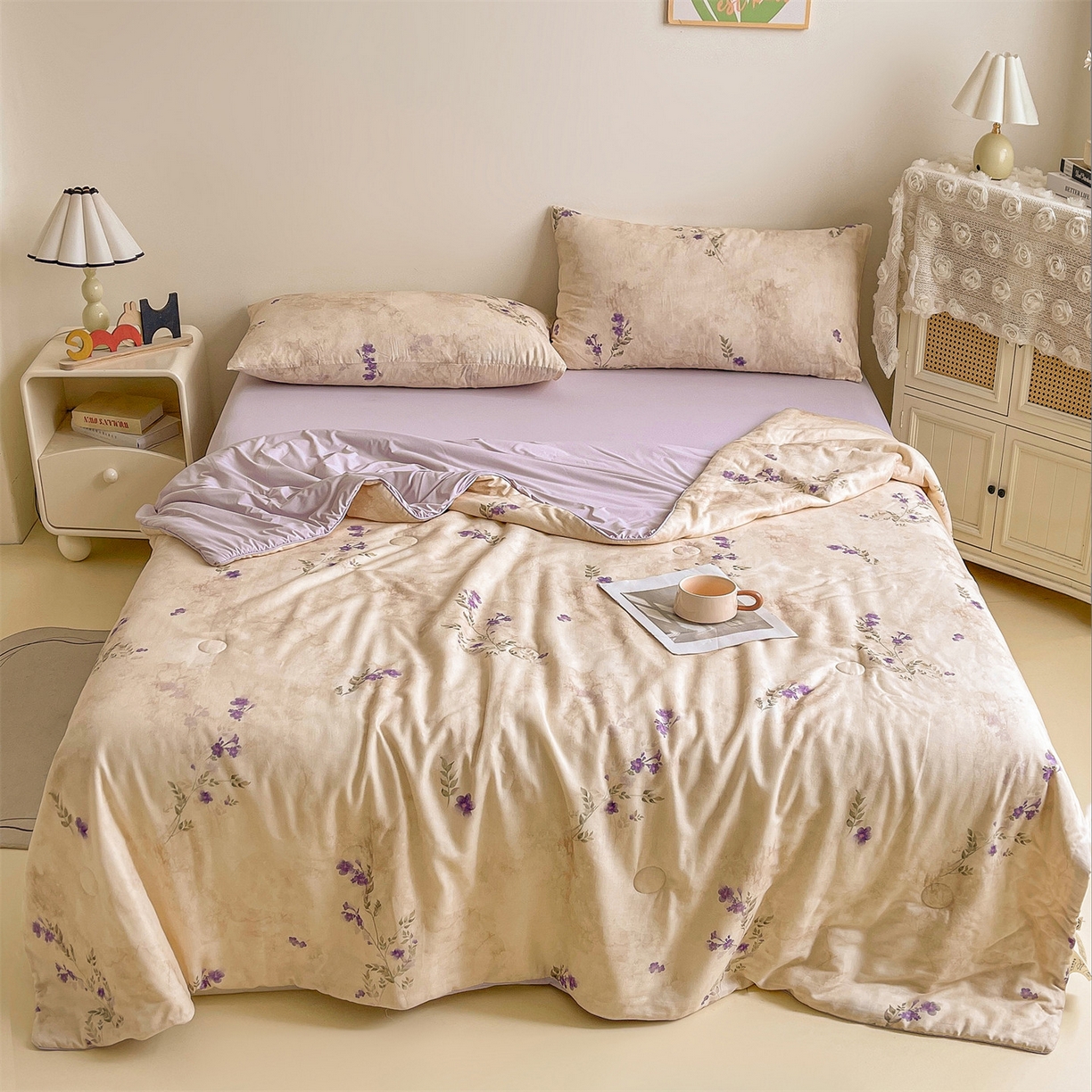 91家纺网 家纺一手货源 找家纺 小禹仔家纺 2026新款A类印花双层纱凉感大豆夏被 奈里