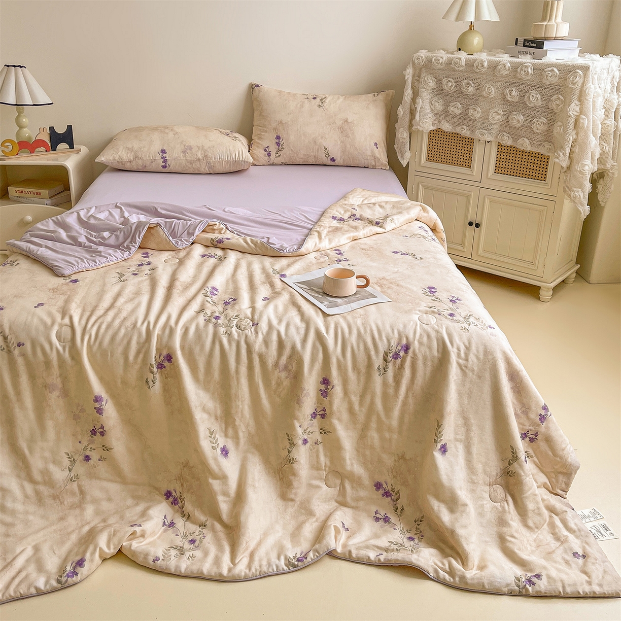 91家纺网 家纺一手货源 找家纺 小禹仔家纺 2026新款A类印花双层纱凉感大豆夏被 奈里