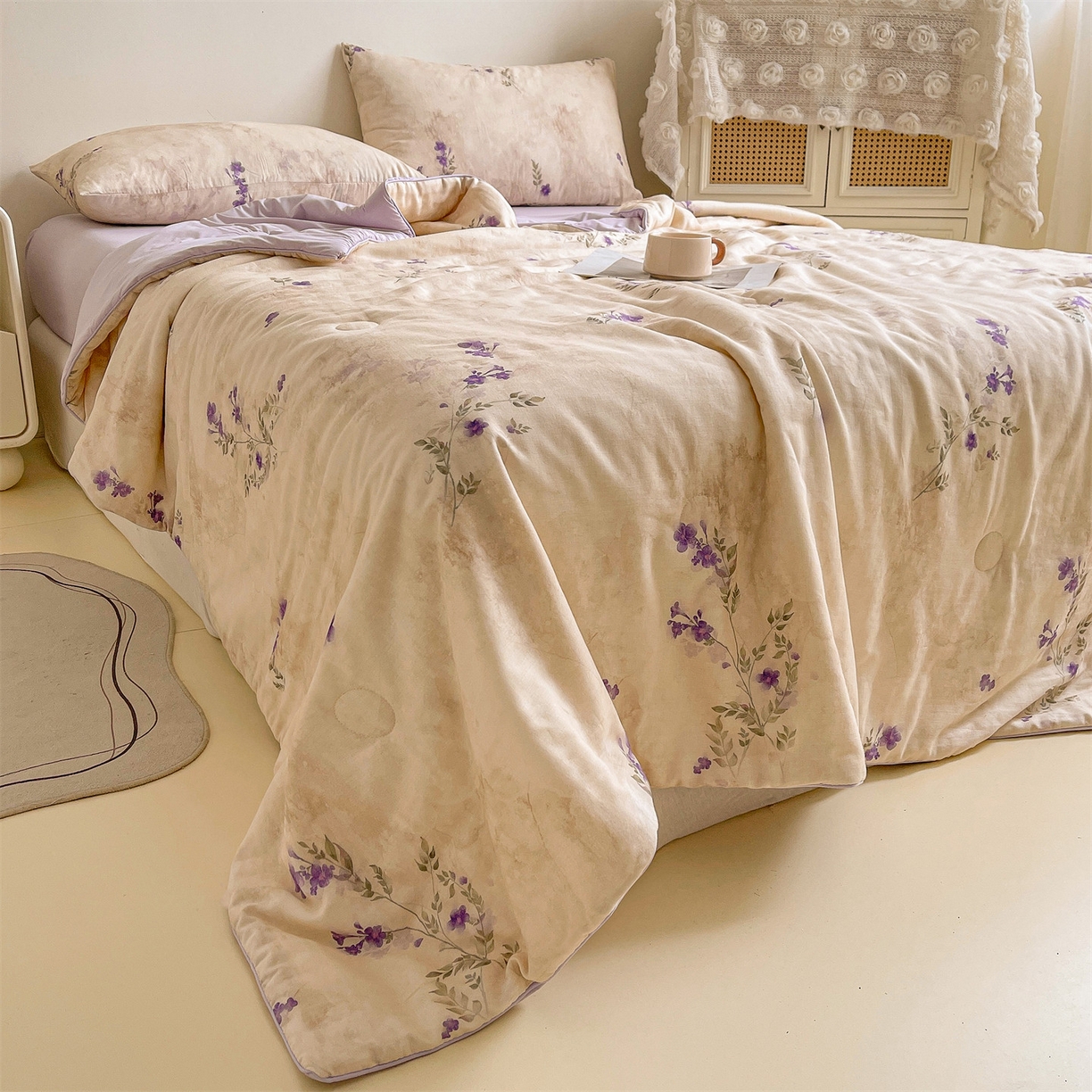 91家纺网 家纺一手货源 找家纺 小禹仔家纺 2026新款A类印花双层纱凉感大豆夏被 奈里