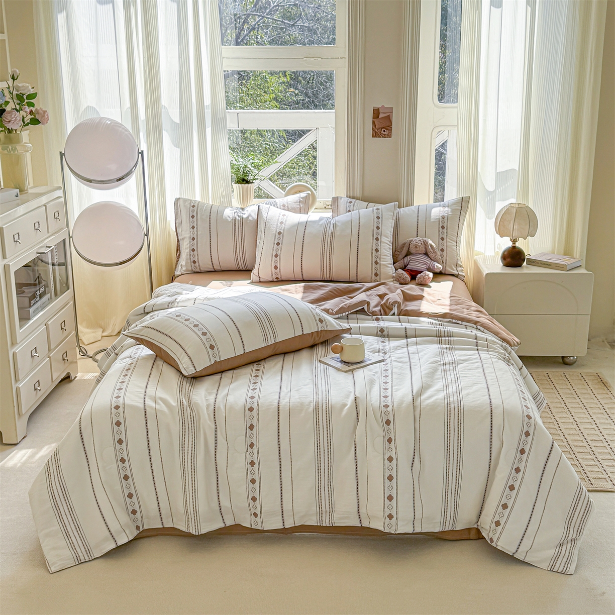 91家纺网 家纺一手货源 找家纺 灰鲸 2026新款全棉色织提花夏被夏凉被空调被 四叶星语-咖