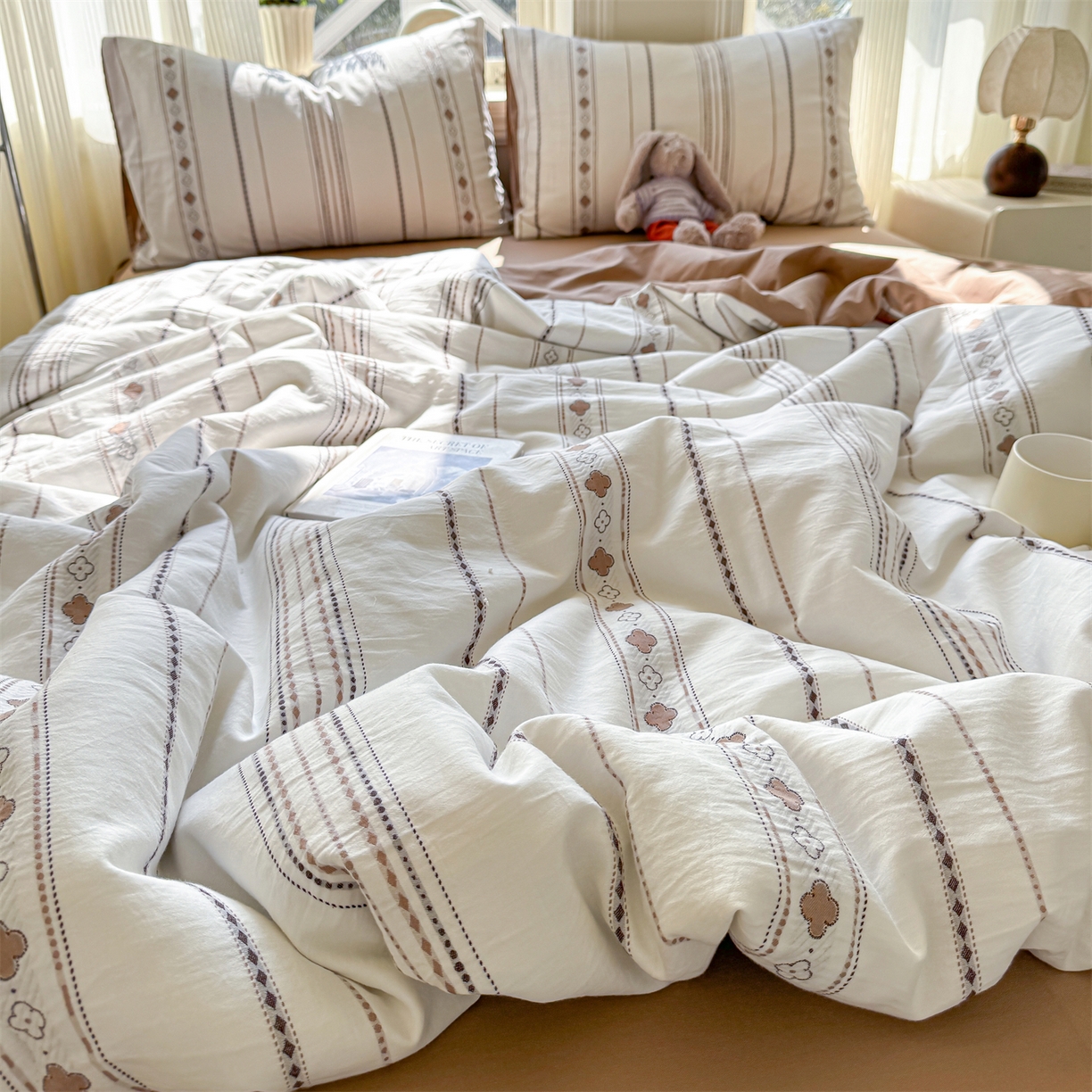 91家纺网 家纺一手货源 找家纺 灰鲸 2026新款全棉色织提花夏被夏凉被空调被 四叶星语-咖