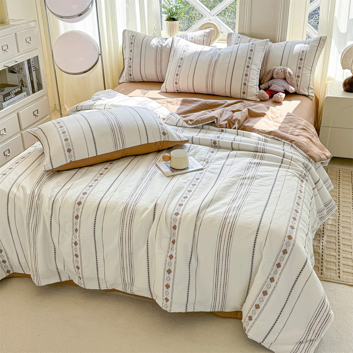 91家纺网 家纺一手货源 找家纺 灰鲸 2026新款全棉色织提花夏被夏凉被空调被 四叶星语-咖