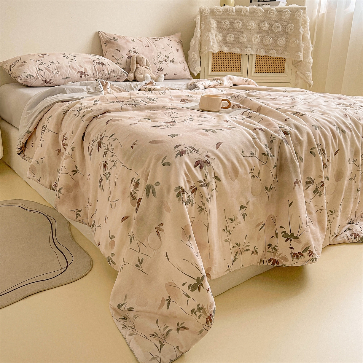 91家纺网 家纺一手货源 找家纺 小禹仔家纺 2026新款A类印花双层纱凉感大豆夏被 青时