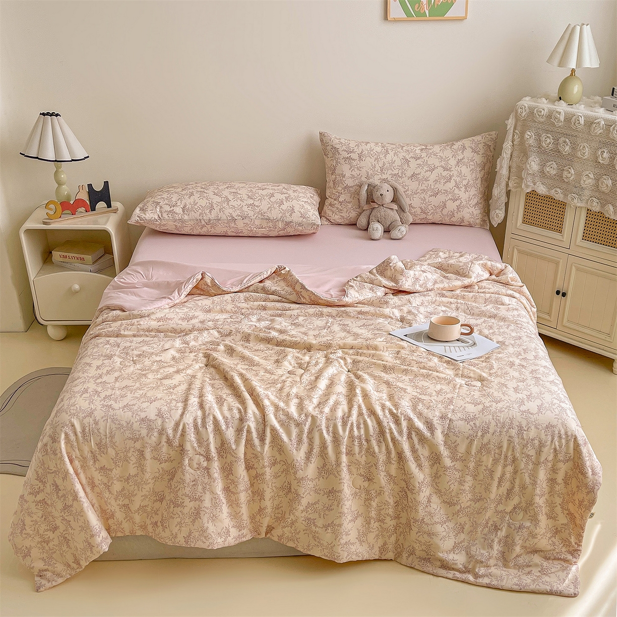 91家纺网 家纺一手货源 找家纺 小禹仔家纺 2026新款A类印花双层纱凉感大豆夏被 瑞莎