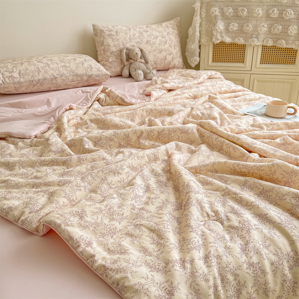 91家纺网 家纺一手货源 找家纺 小禹仔家纺 2026新款A类印花双层纱凉感大豆夏被 瑞莎