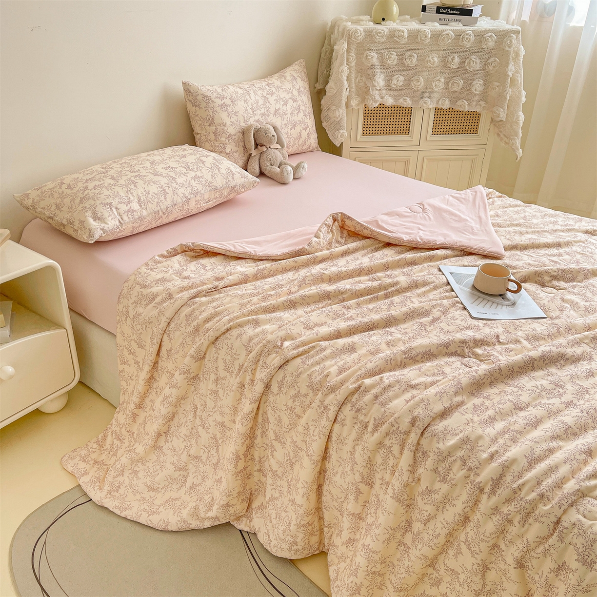 91家纺网 家纺一手货源 找家纺 小禹仔家纺 2026新款A类印花双层纱凉感大豆夏被 瑞莎